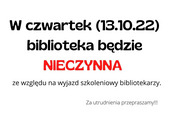 Biblioteka będzie nieczynna!!