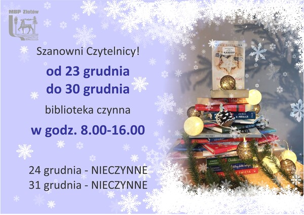 Godziny pracy biblioteki w okresie okołoświątecznym