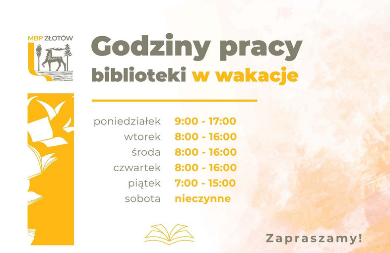 Godziny otwarcia biblioteki w wakacje