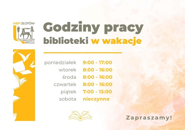 Godziny otwarcia biblioteki w wakacje
